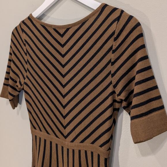 Boden Amelie Sweater Dress Brown Black Chevron Wool Blend Fit Flare Size - 4 - Picture 4 of 6